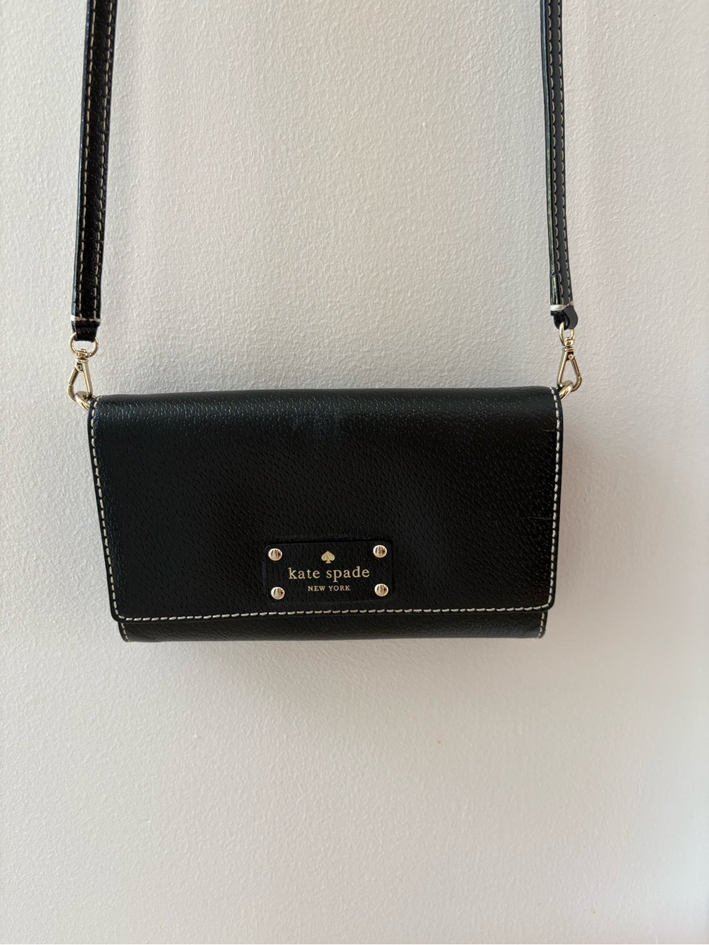 kate spade Black Leather Crossbody Wallet with Gold Hardware
